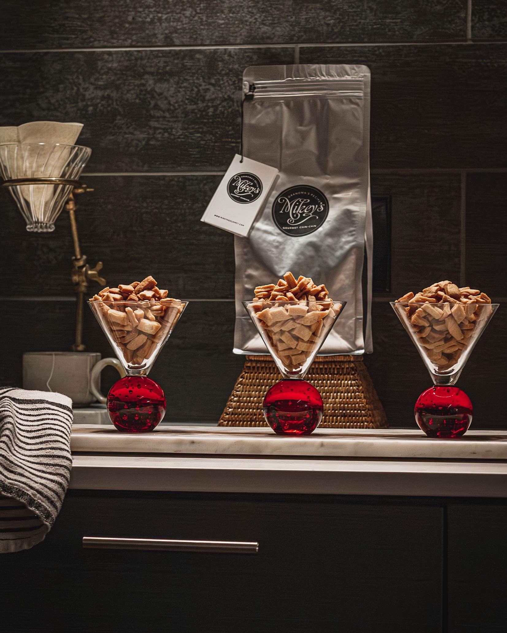 Sealed silver bag of Mikey's Gourmet Chin-Chin