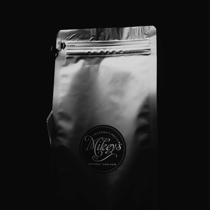 Top-sealed Mikey's Gourmet Chin-Chin bag showing freshness seal